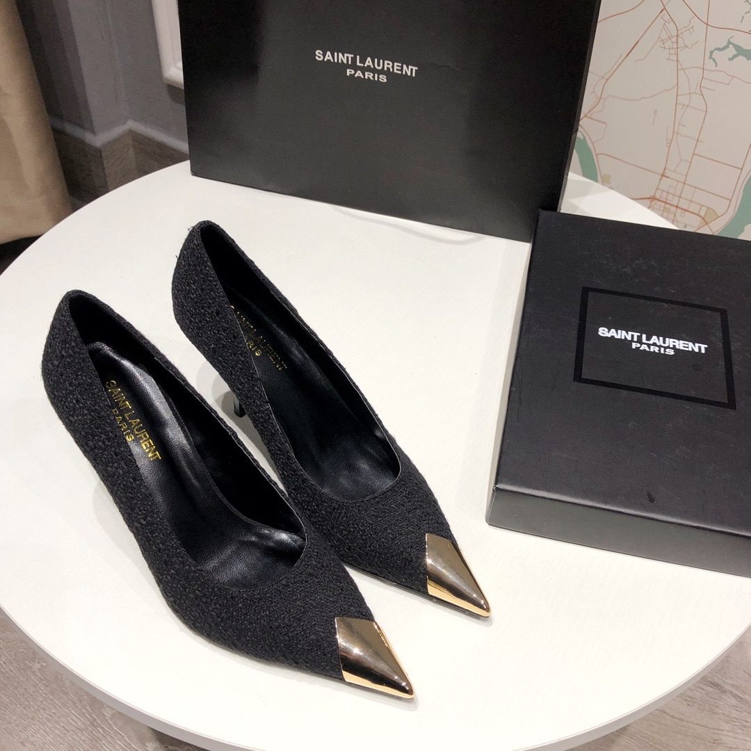 Saint Laurent Vesper Leather Trimmed Boucl? Pumps Black