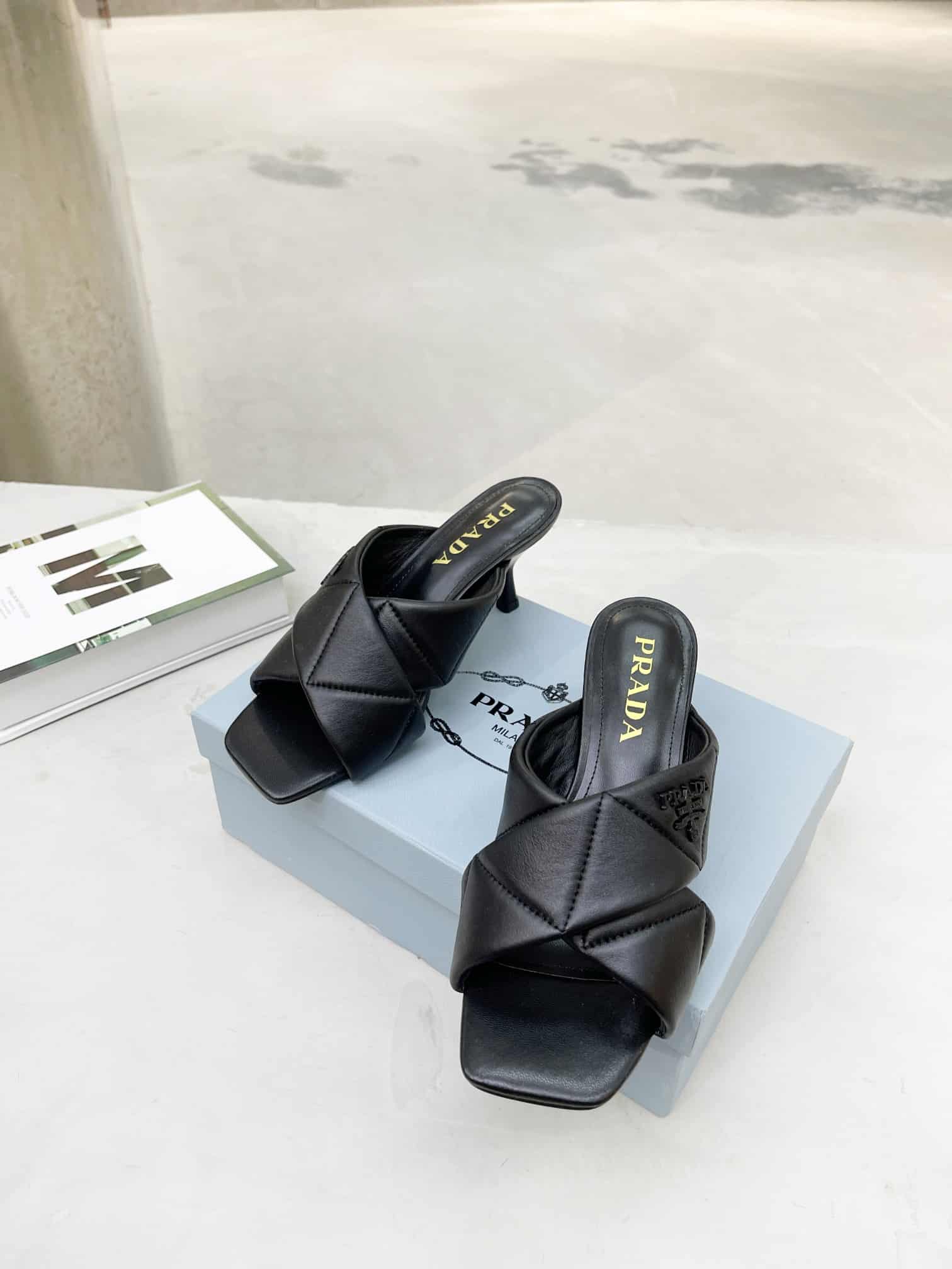 Prada Black Quilted Leather Mule
