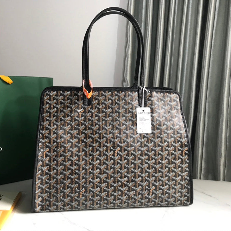 Goyard Hardy Pm Bag 40 Cm Black Goyardine Canvas And Taurillon Leather Trim