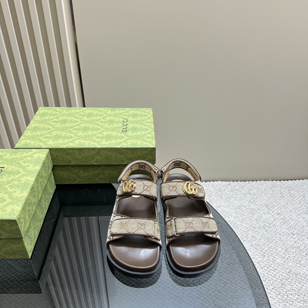 Gucci Double G Sandal Beige And Ebony 771575 G1730 9755