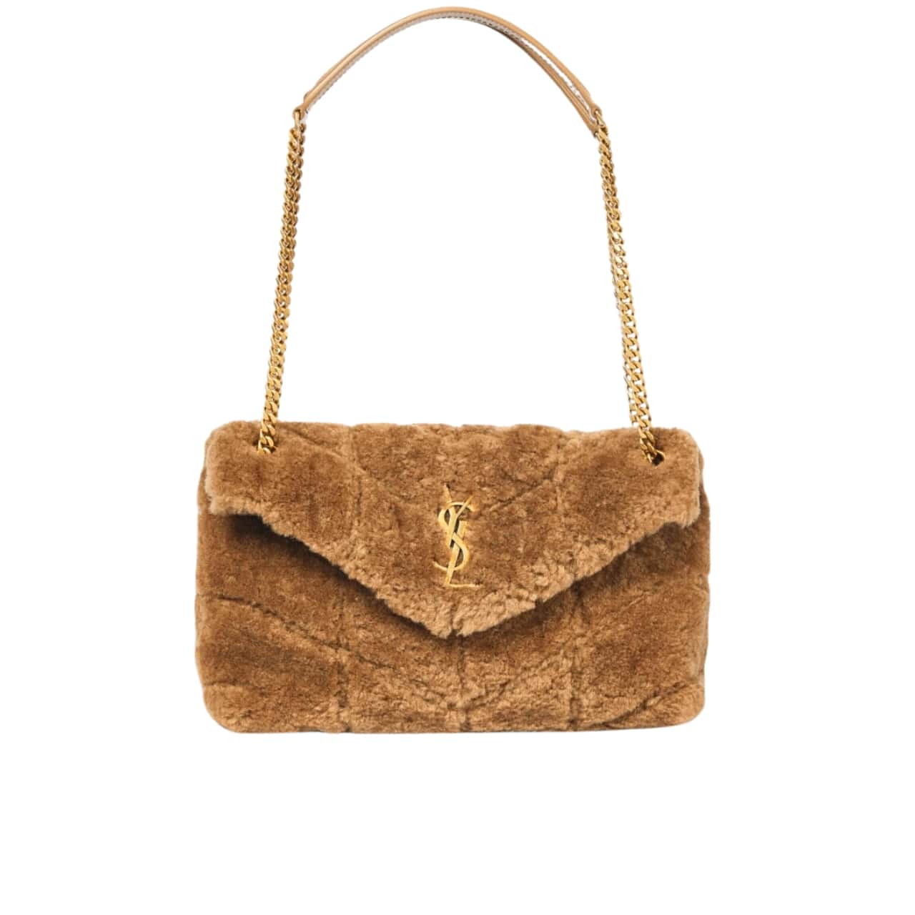 Saint Laurent Puffer Bag In Shearling Brown 28Cm