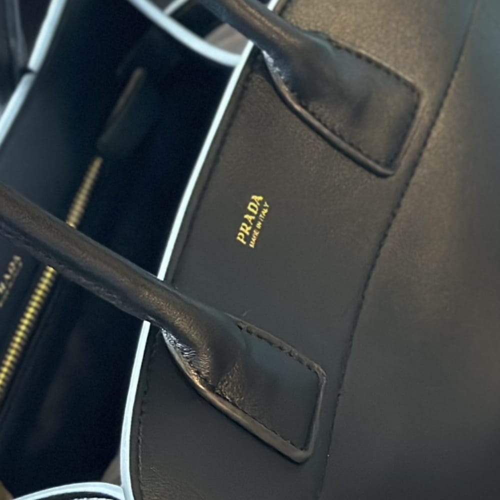 Prada Large Leather Tote Bag With Buckles Black 32Cm