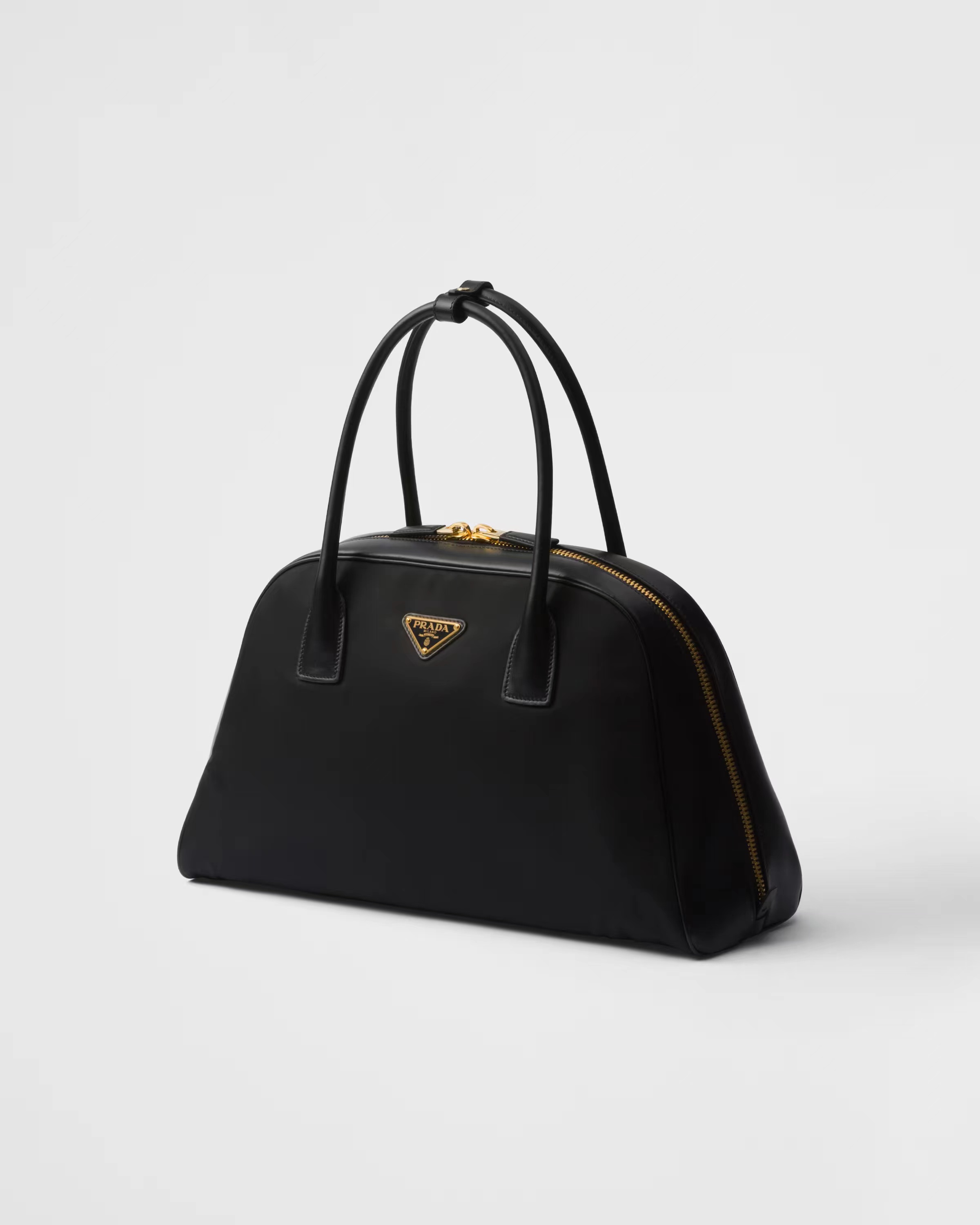 Large Re-Nylon and leather top-handle bag