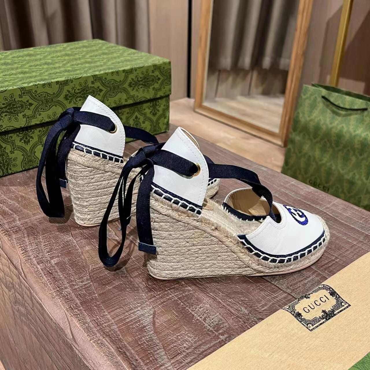 Gucci Gg Canvas Wedge Espadrilles White
