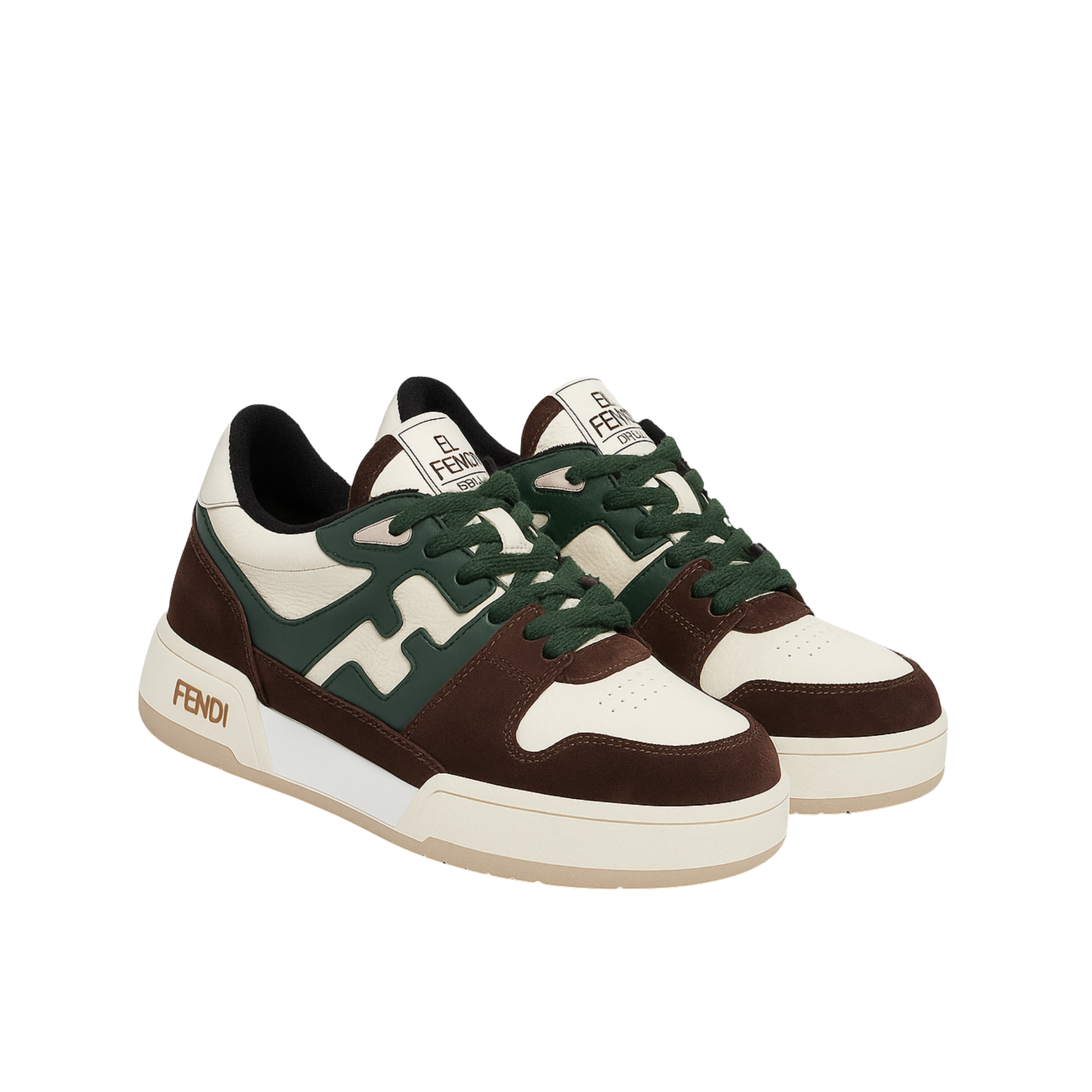 Fendi Match Low Tops Suede Black Green Shoelace