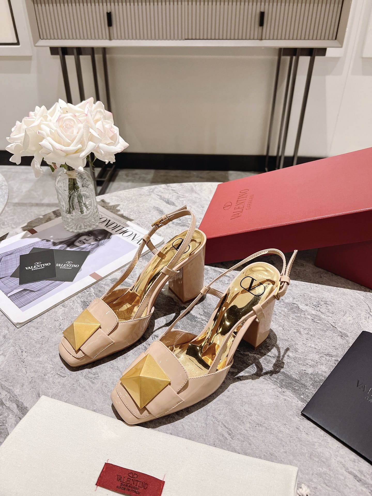 Valentino Garavani One Stud Patent Leather Slingback Pump Rose Cannelle