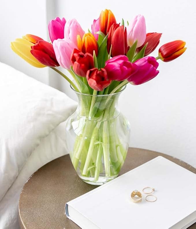 From You Flowers - Rainbow Tulip Bouquet - 15 Stems with Glass Vase | Fresh Flower Bouquets for Birthday, Anniversary, Get Well or Celebration