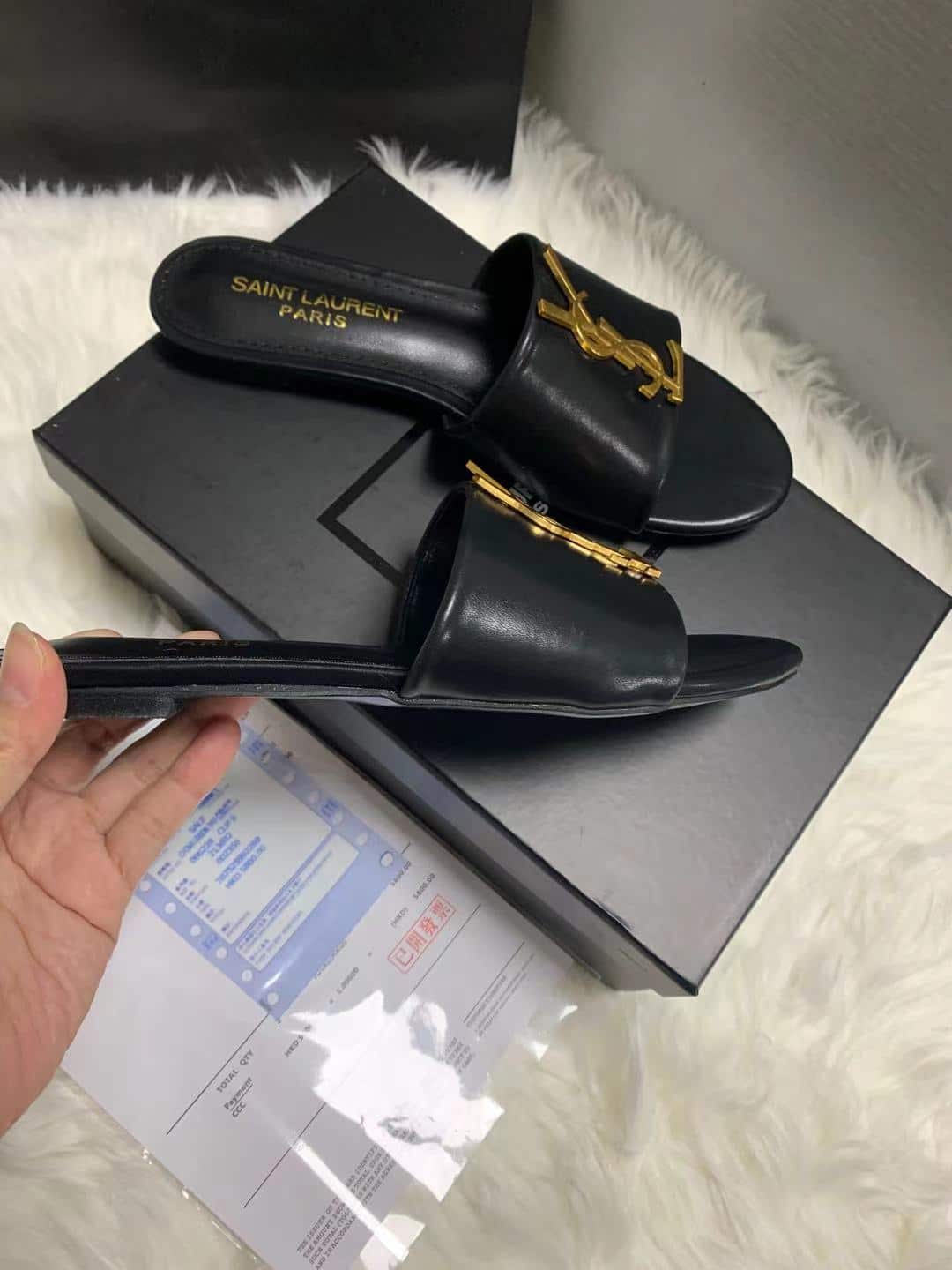Saint Laurent Logo Slippers Black