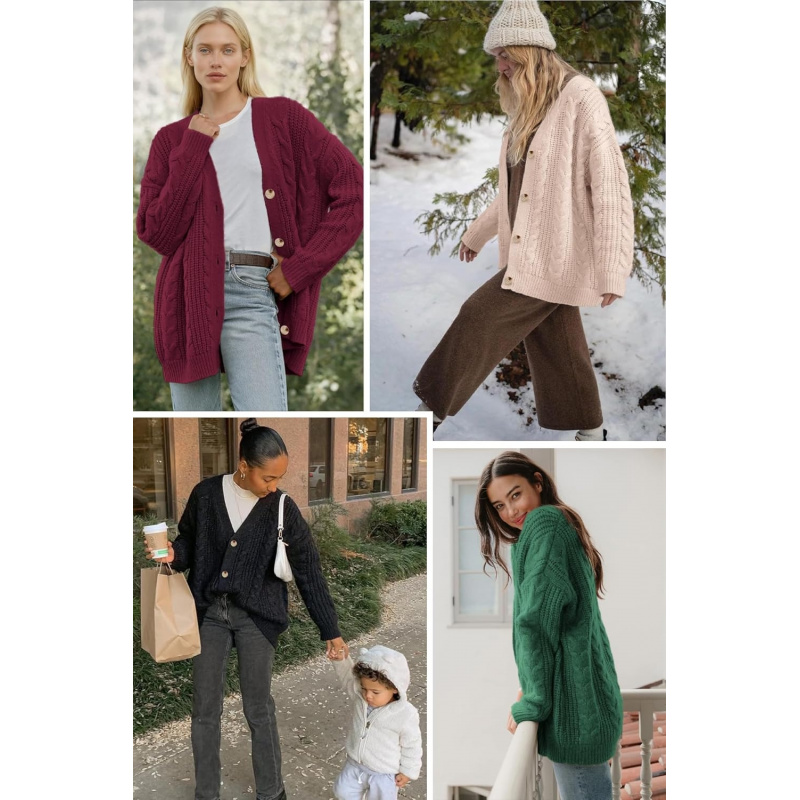 Women's Oversized Sweaters Cable Knit Cardigan Fall