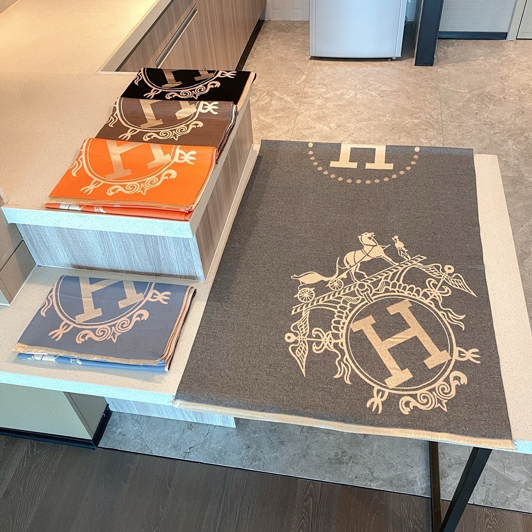 Hermes Cashmere Wool Scarf Wrap Shawl In Grey 180cm