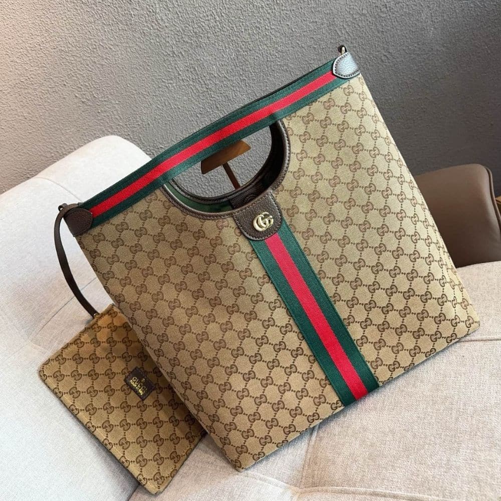 Gucci Giglio Large Tote Bag Beige And Brown GG Canvas 36Cm 865452 FAFZE 9871