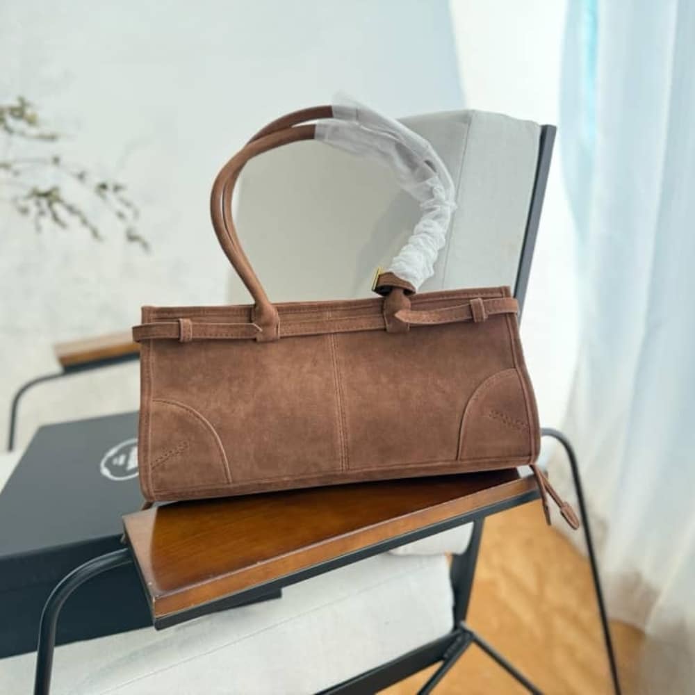 Prada Bonnie Medium Suede Handbag Brown 32Cm 1Ba426 2C4S F0401 V Moo