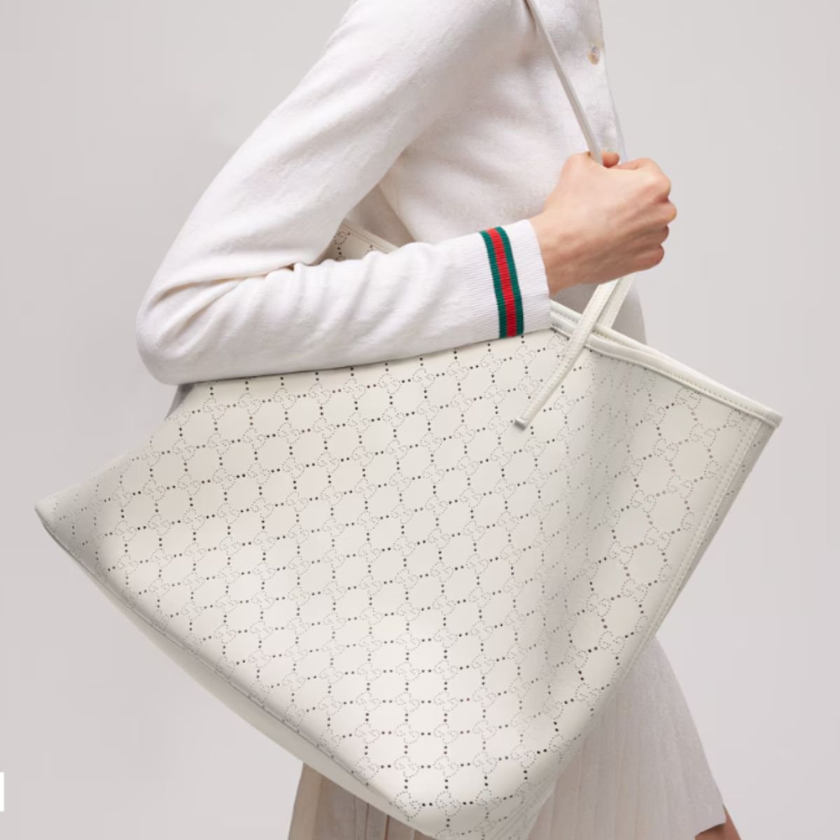 Gucci Tribeca Large Tote Bag 38cm/15in White Leather GG 874745