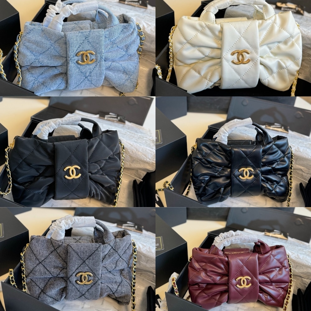 Chanel Mini Bow Bag Washed Denim And Gold Tone Metal Blue 21Cm