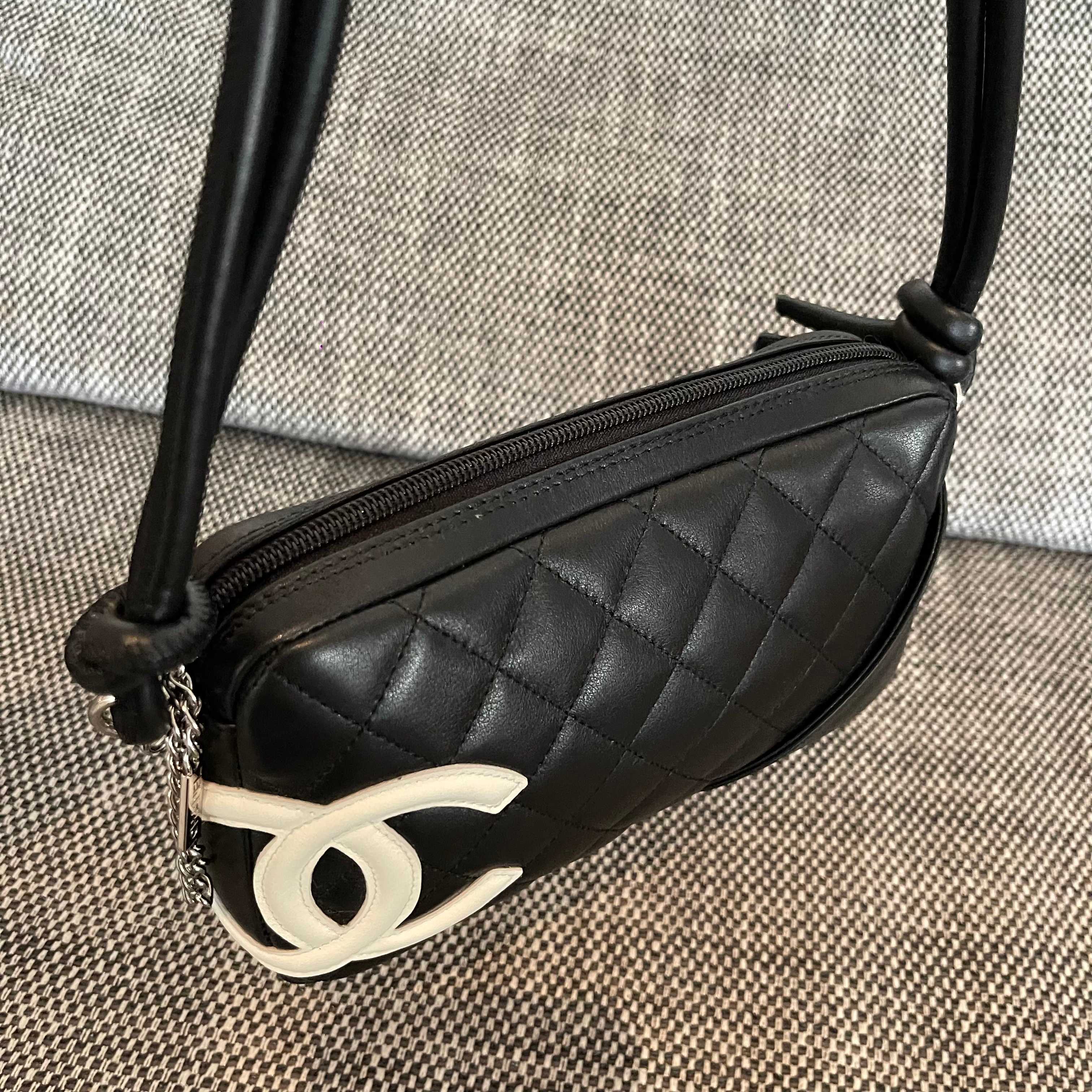 Vintage Cambon Quilted Lambskin Camera Bag in Black & White
