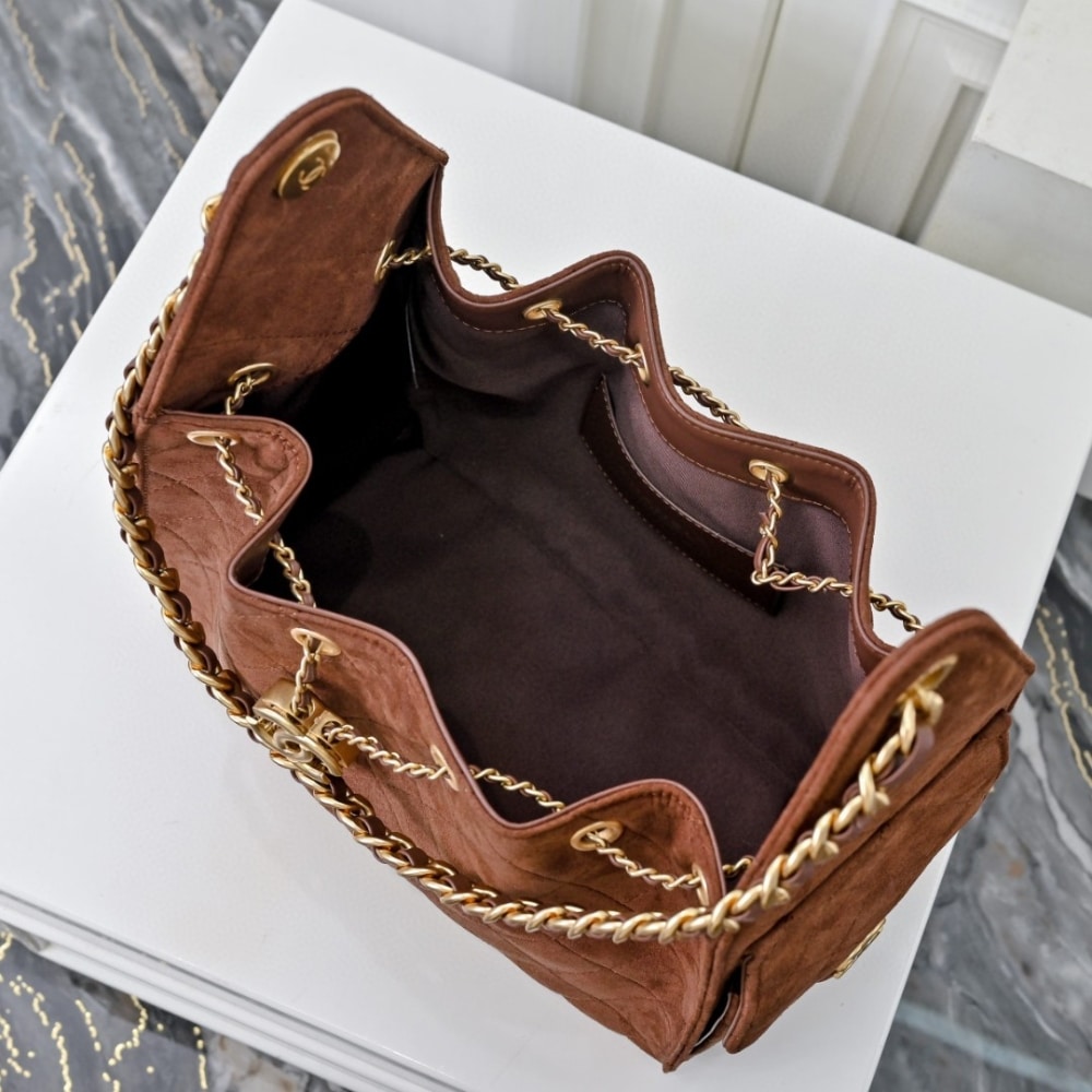 Chanel 25 Small Handbag Gold Tone Metal Brown 26Cm As5293 B18799 U3950