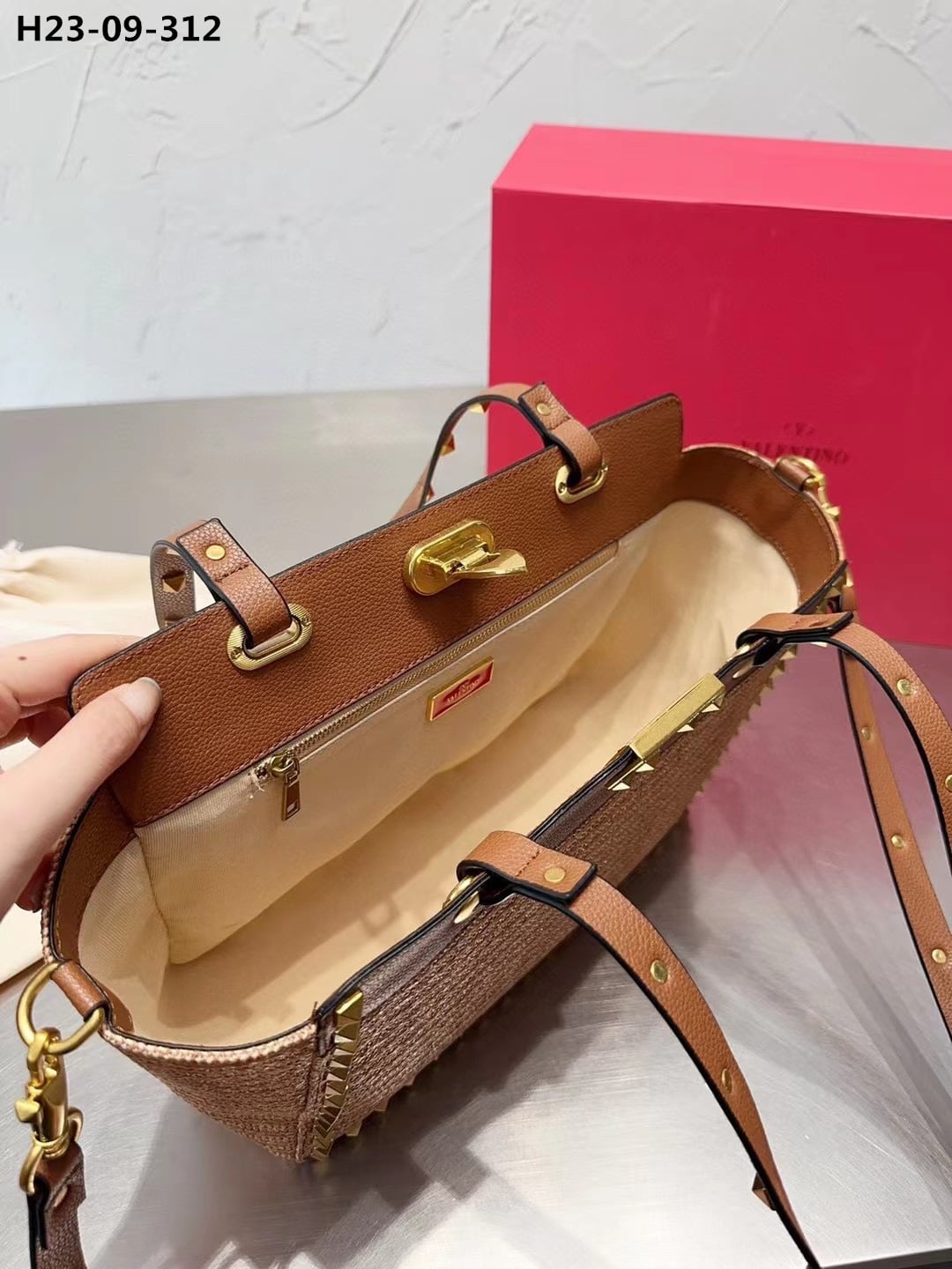 Valentino Rockstud Tote Bag Brown 28Cm