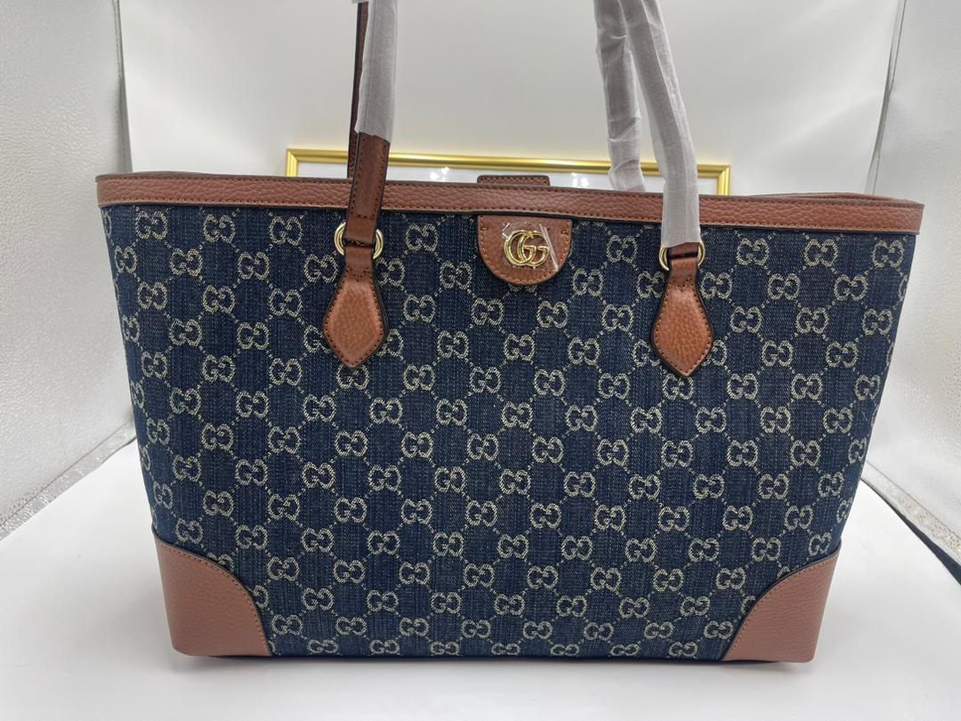 Gucci Indigo & Brown Ophidia Denim Tote 38cm
