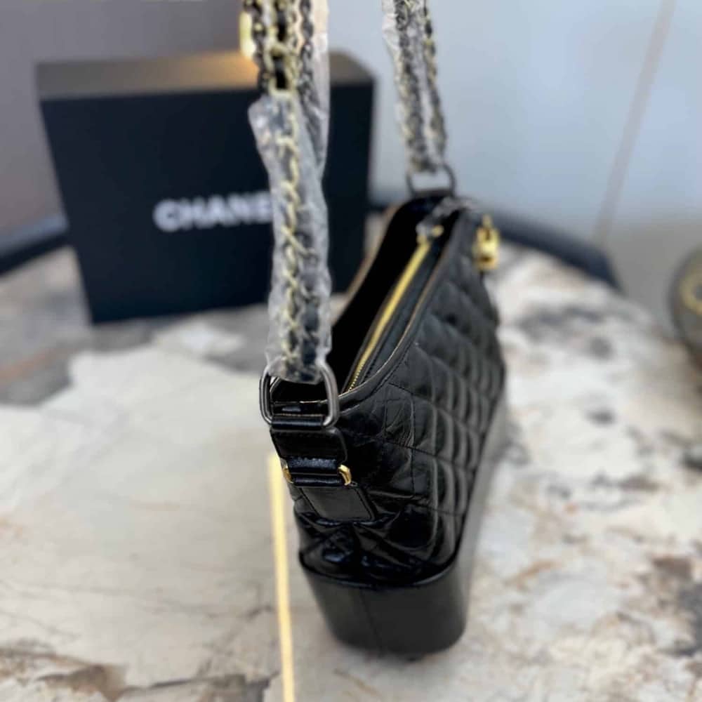 Chanel Gabrielle Small Hobo Bag Smooth Gold Silver Tone Black 20Cm A91810 Y61477 94305