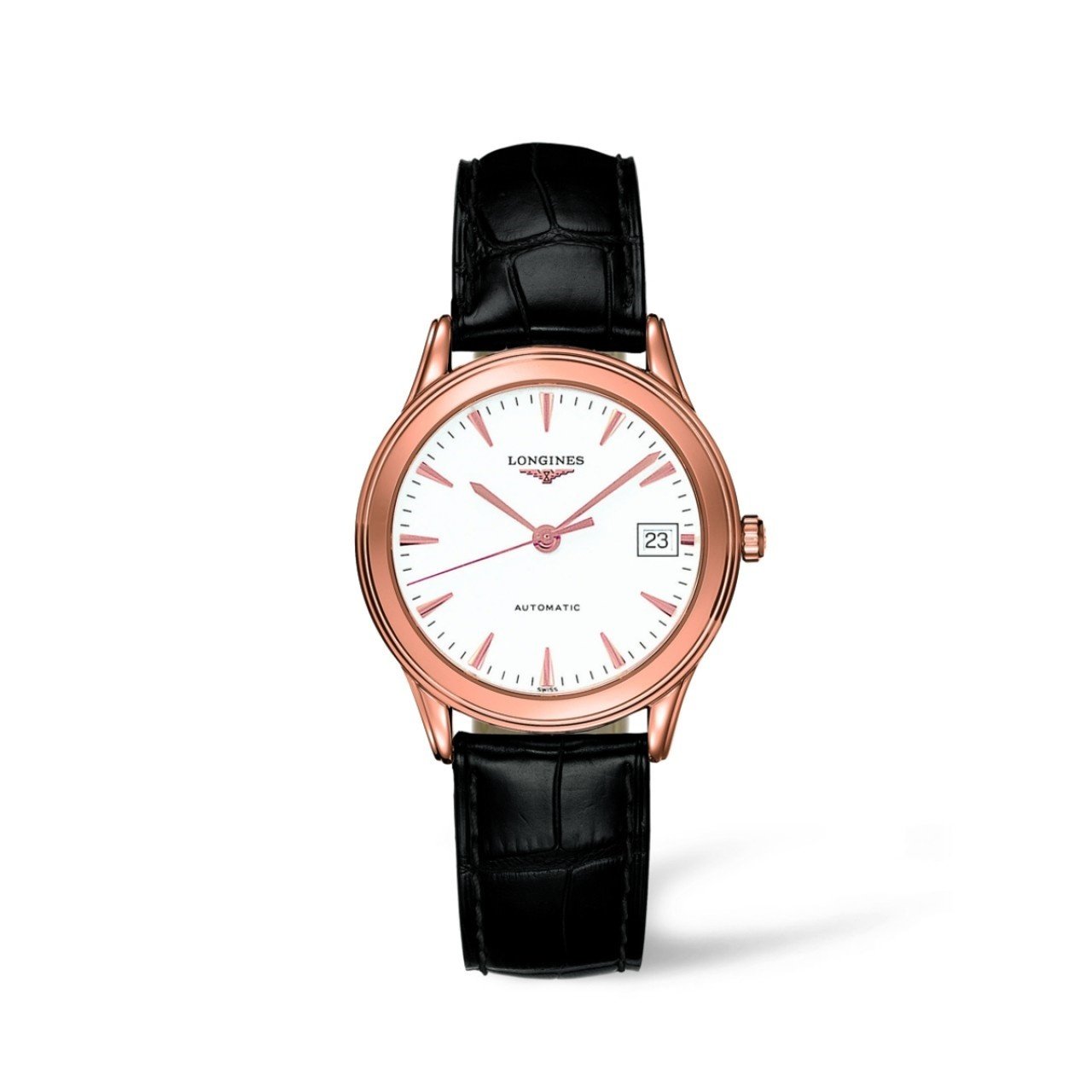 【Super Clone】Longines Men's L47748222 La Grandes Classiques Flagship 18kt Rose Gold Automatic Black Leather Watch