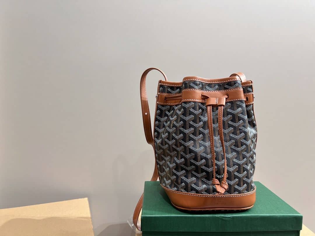 GOYARD GOYARDINE PETIT FLOT BUCKET BAG BLACK TAN 23CM