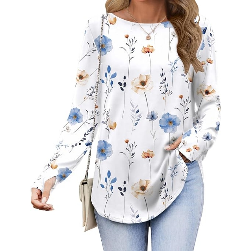 Women's Long Sleeve Crew Neck Tunic Tops
