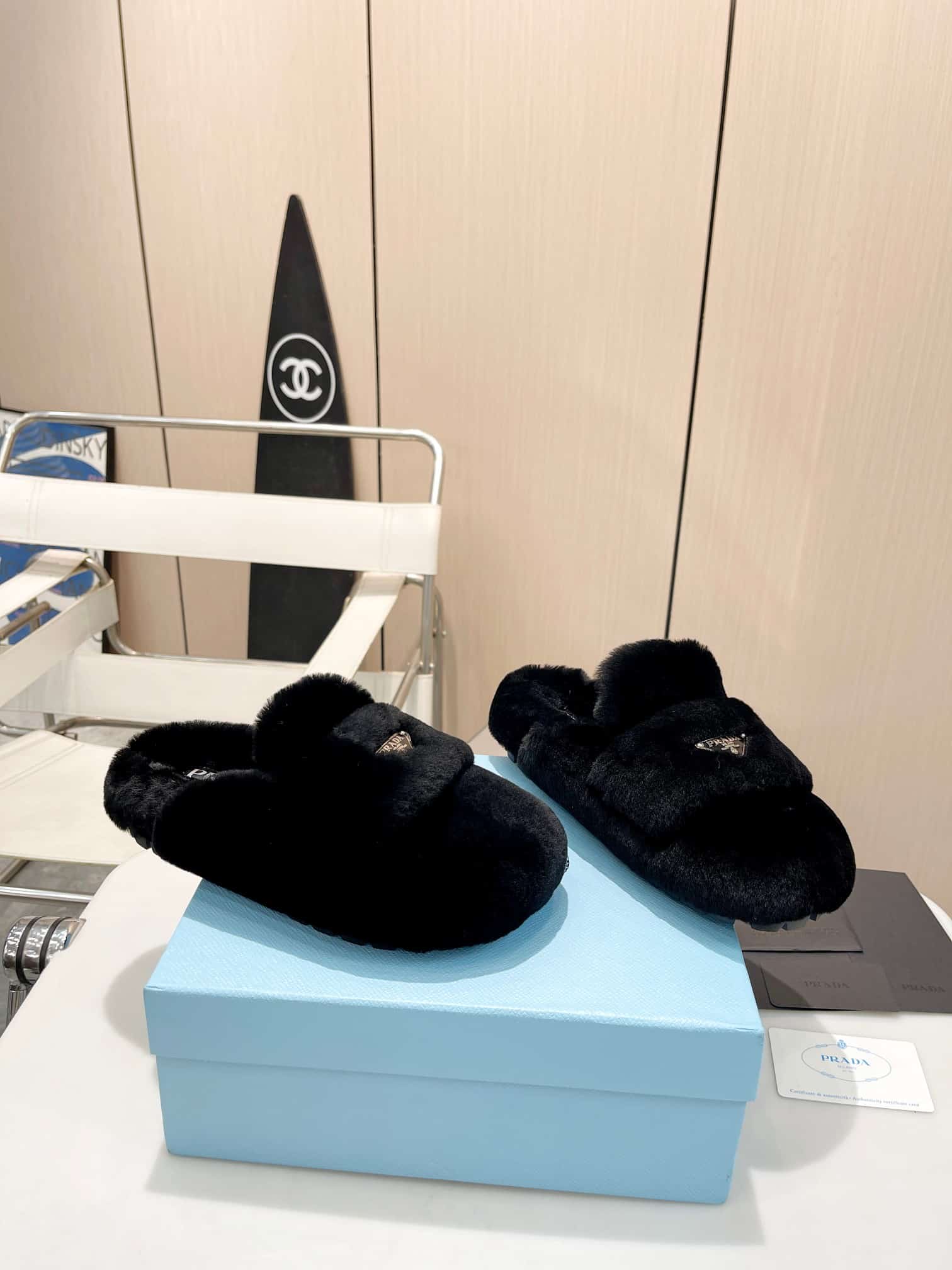 Prada Shearling Sabots Black