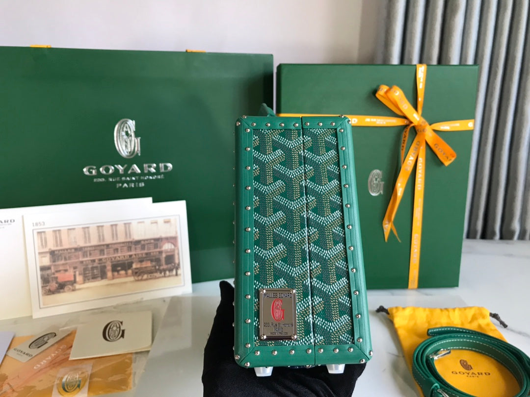 Goyard Grand Hôtel Trunk Bag 24.5cm Green Goyardine Canvas And Calfskin
