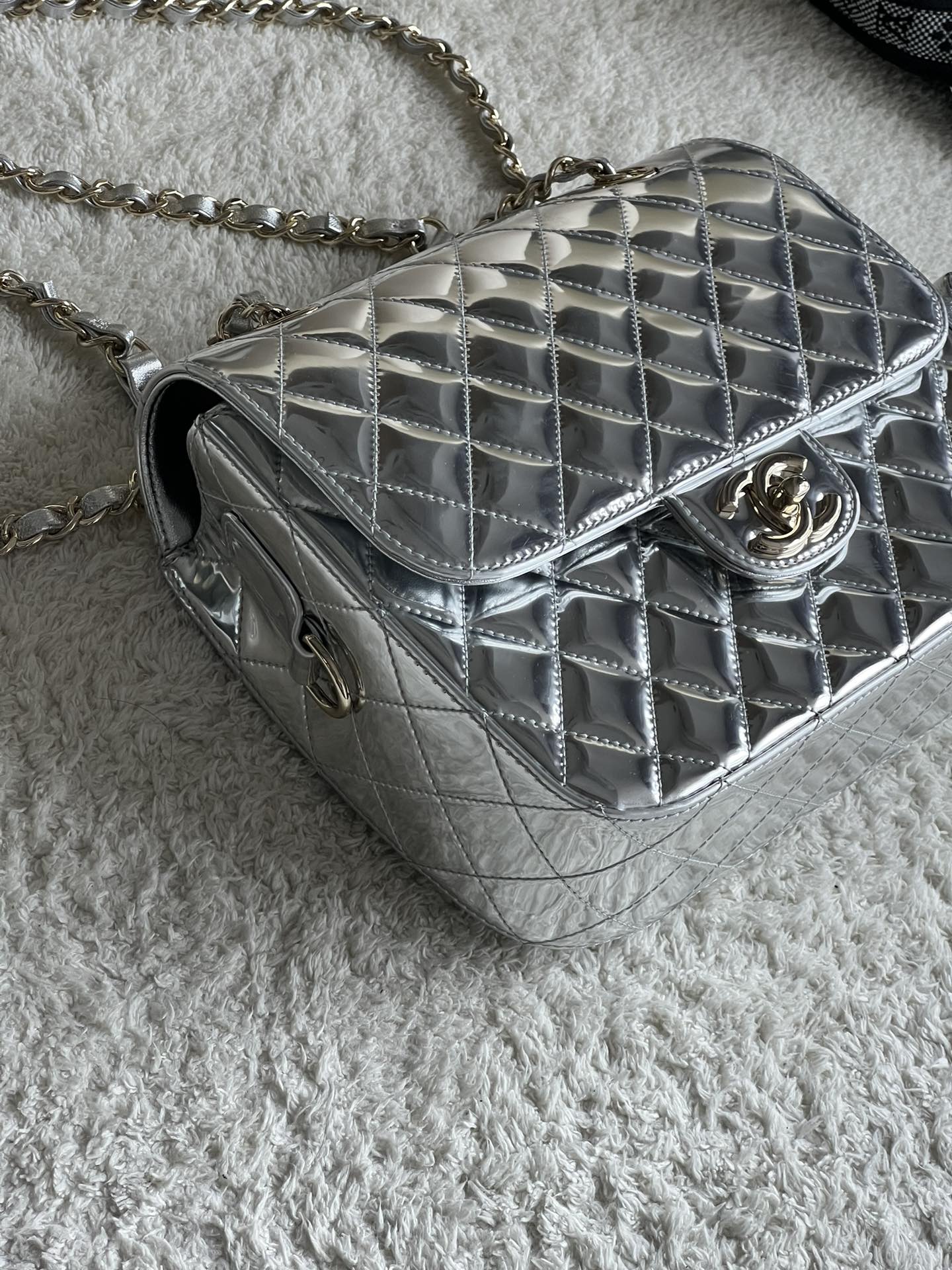 24C Mirror Calfskin Backpack & Star Coin Purse AS4649 in Metallic Silver with Light Gold-Tone Hardware