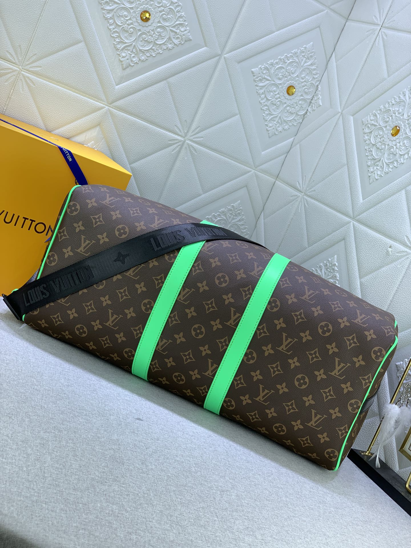 Louis Vuitton Keepall Bandoulire 50 Brown And Mint Line Macassar Canvas M46259