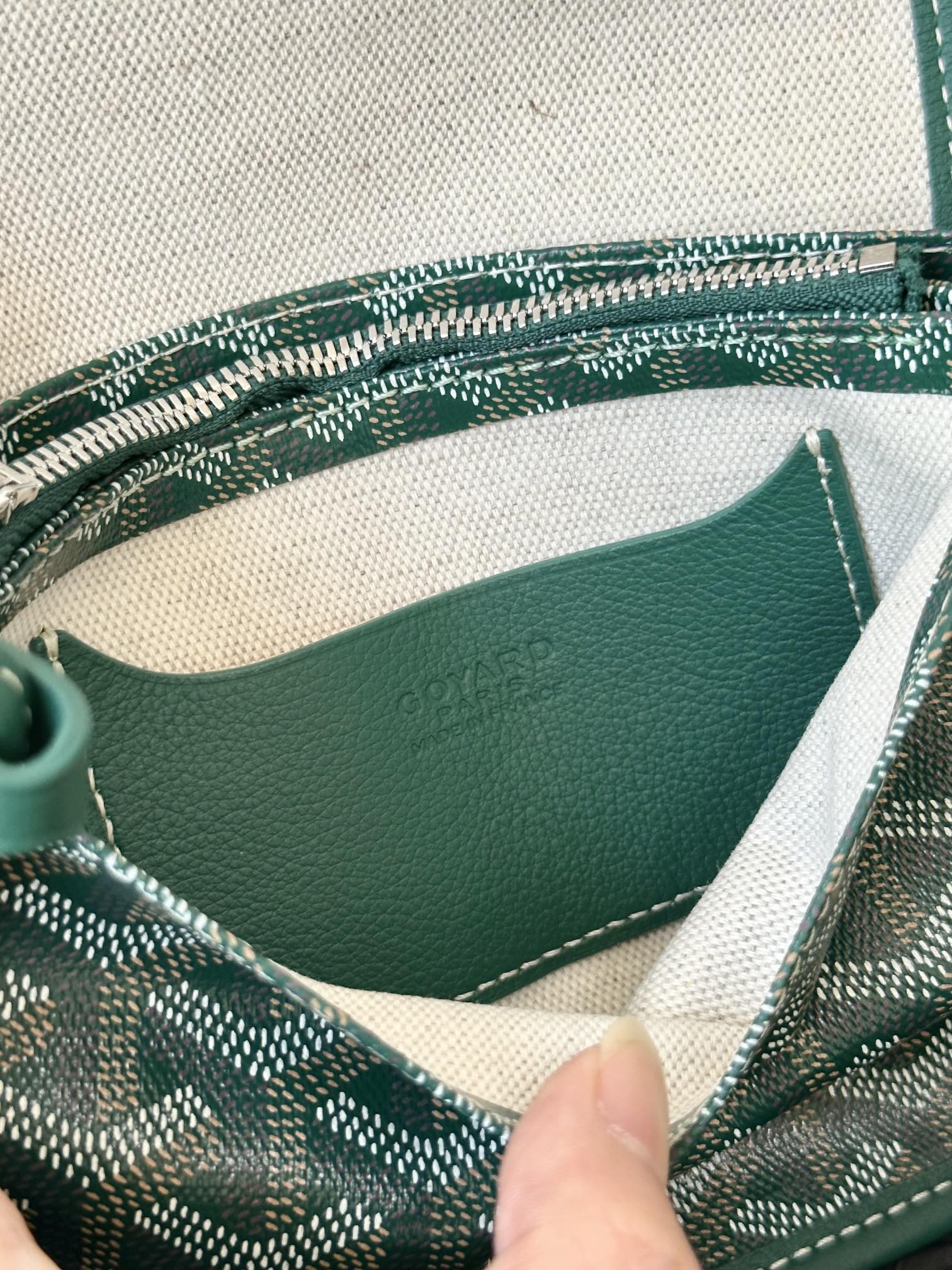 Goyard Plumet Pocket Wallet 20 Cm Green Goyardine Canvas And Lambskin Trim