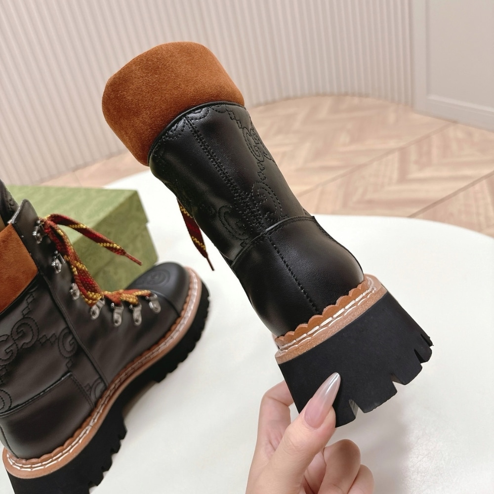 Gucci Women Lace Up Ankle Boot Black And Tan 758284 Aacm1 1046