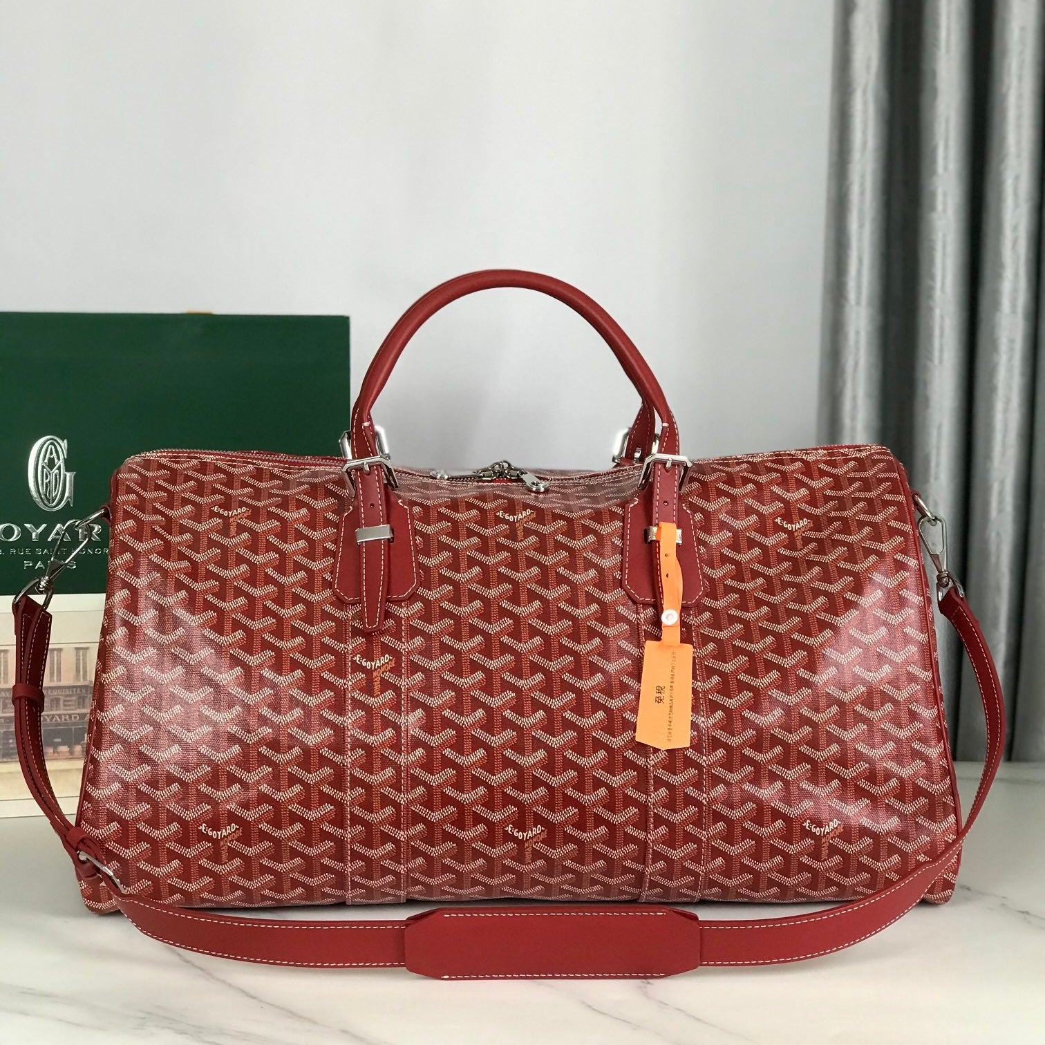 Goyard Boston 50 Bag Cm Red Goyardine Canvas And Calfskin Trim