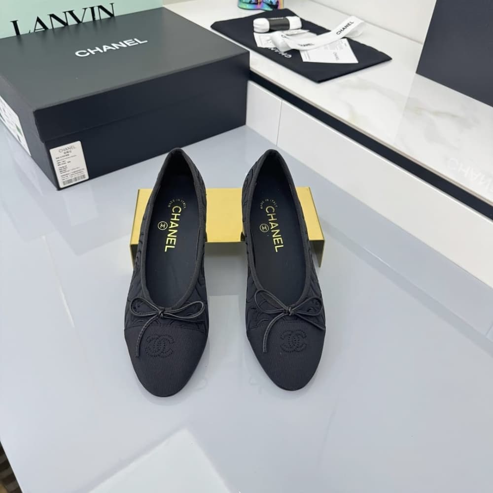 Chanel Ballet Flats Embroidered Fabric And Grosgrain Black G02819 B21026 94305