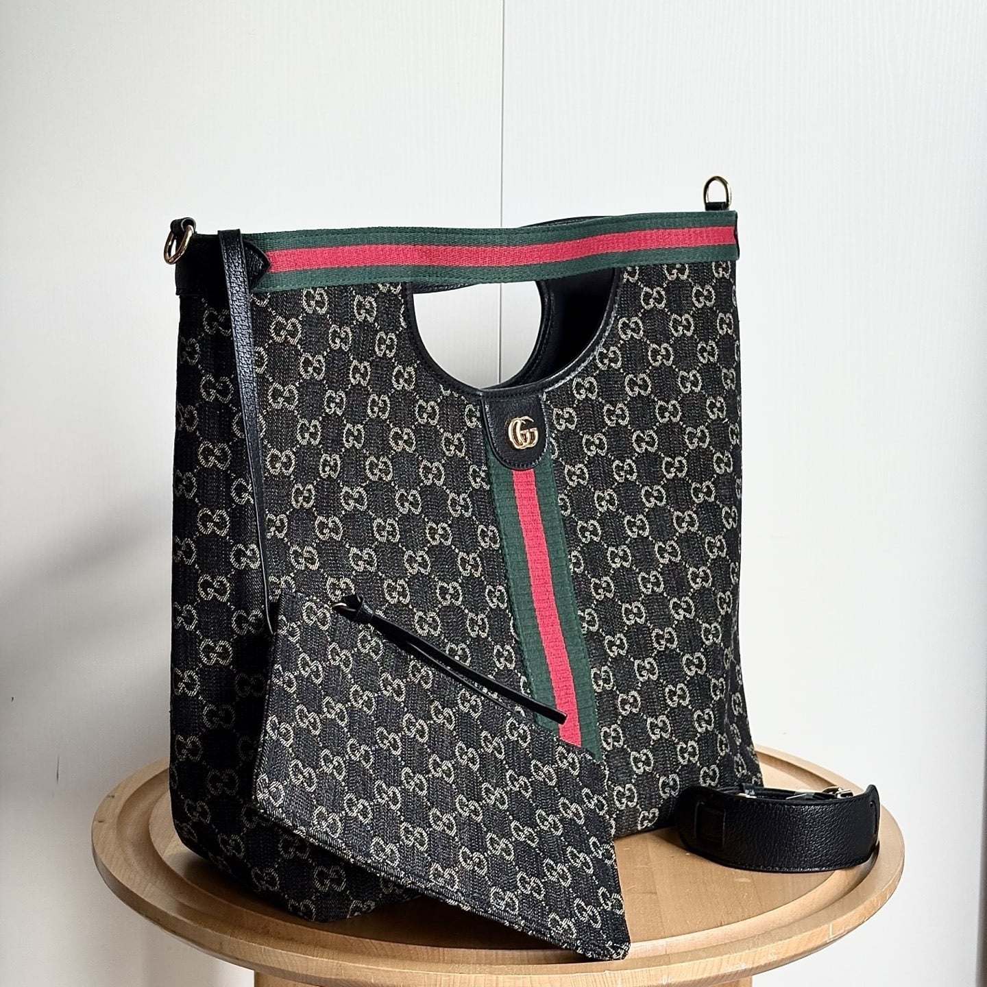 Gucci Giglio Large Tote Bag Black And White GG Denim 39Cm ‎865452 UN3AG 1099