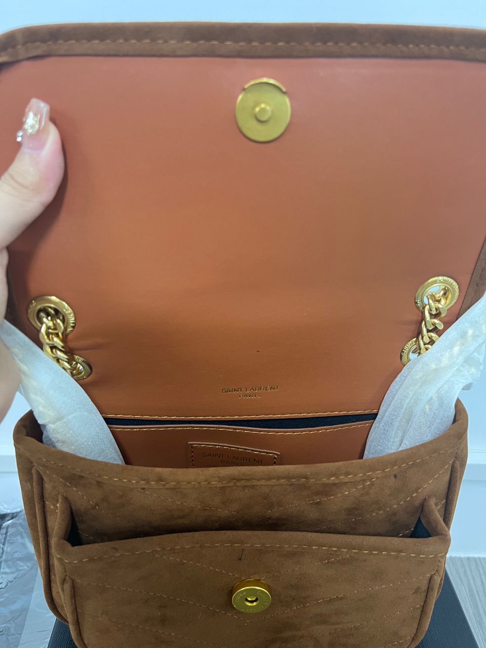 Saint Laurent Niki Baby Chain Bag In Suede Brown 6237483