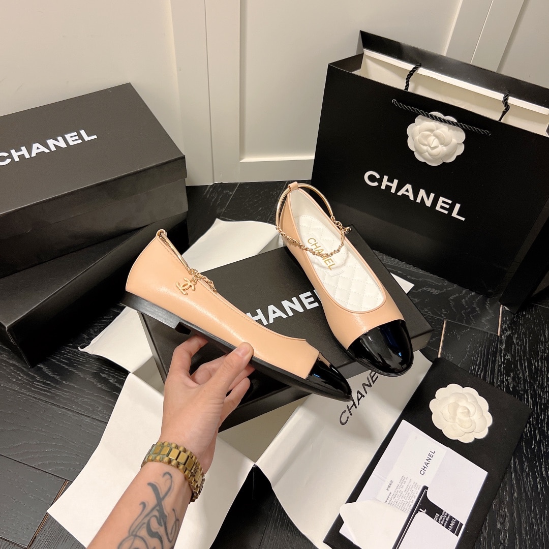 Chanel Interlocking Cc Logo Ballet Flats Black Pink