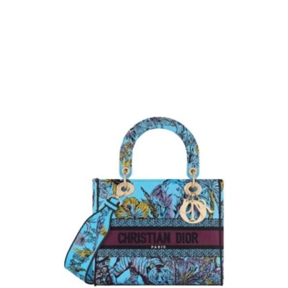 DIOR MEDIUM LADY D LITE BAG CELESTIAL BLUE MULTICOLOR TOILE DE JOUY VOYAGE EMBROIDERY 24CM M0565OEUPM259