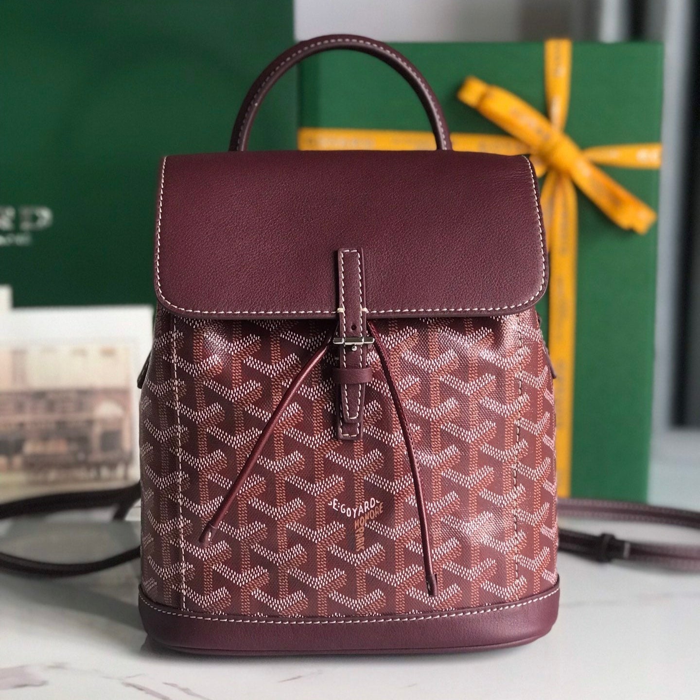 Goyard Alpin Mini Backpack 21 Cm Wine Red Lambskin And Goyardine Canvas
