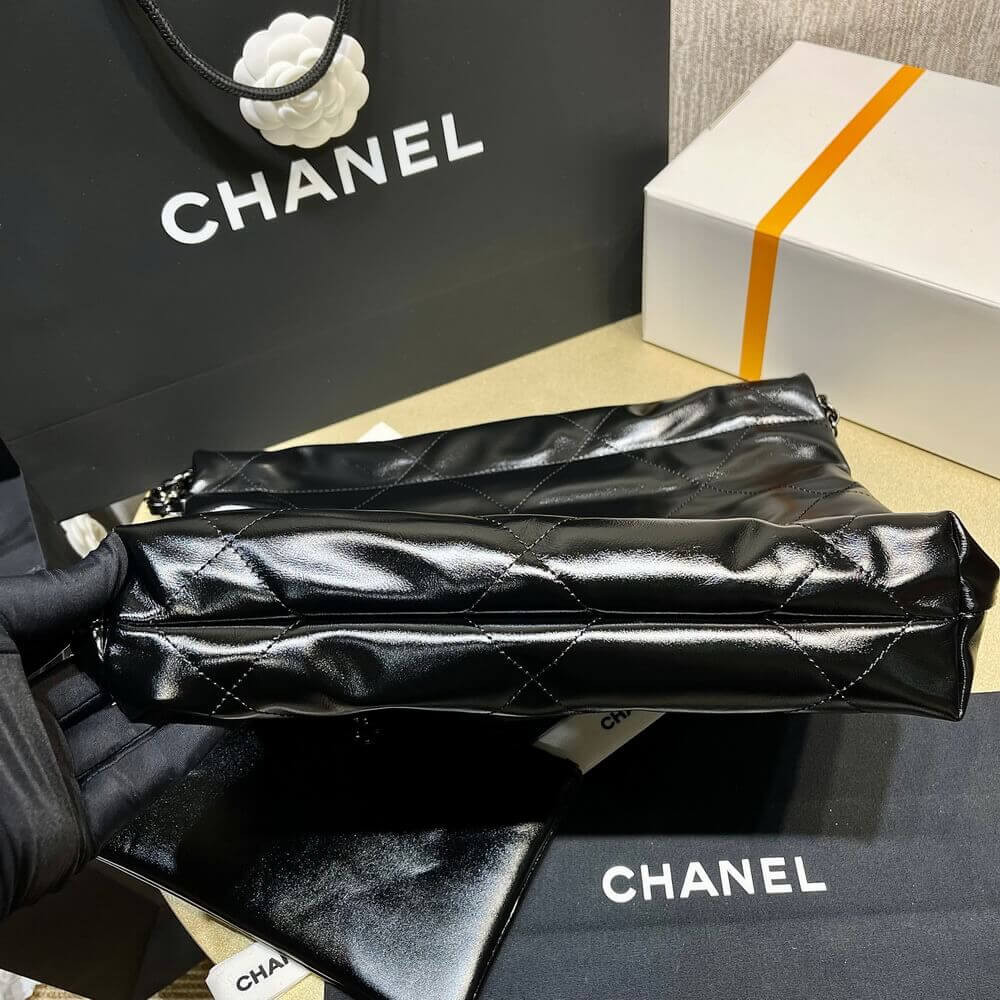 Chanel 22 Small Handbag Shiny Calfskin Black with Black logo