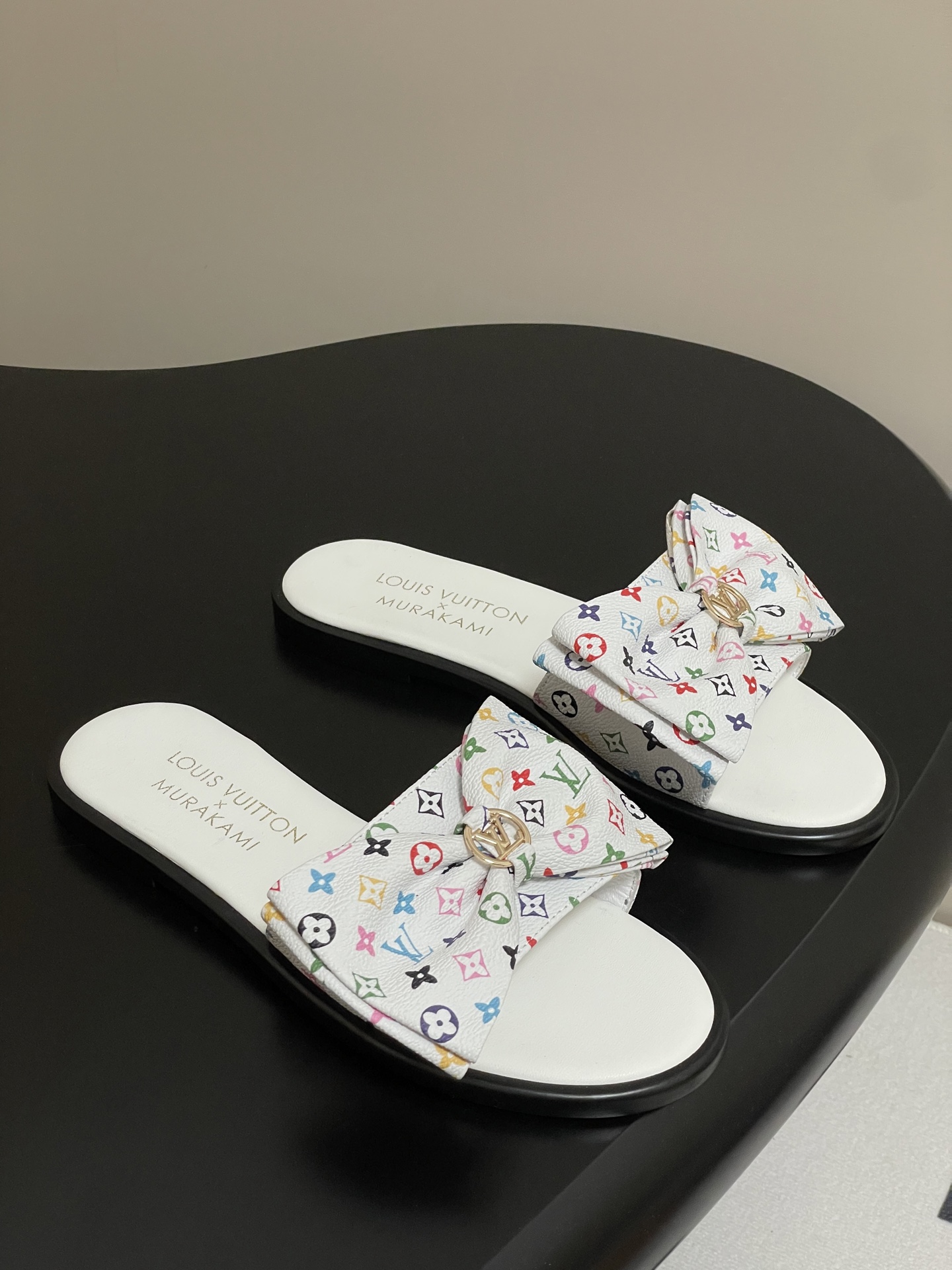 Louis Vuitton x Takashi Murakami Lily Flat Mule Bow Slide Sandals White 1AGVYA