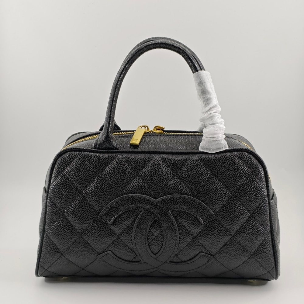 Chanel Quilted Caviar Small Bowler Satchel Black 25Cm/9.8in