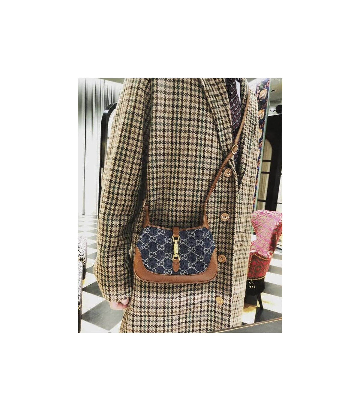 Gucci Jackie 1961 Mini Shoulder Bag in Blue Jacquard Denim 19cm