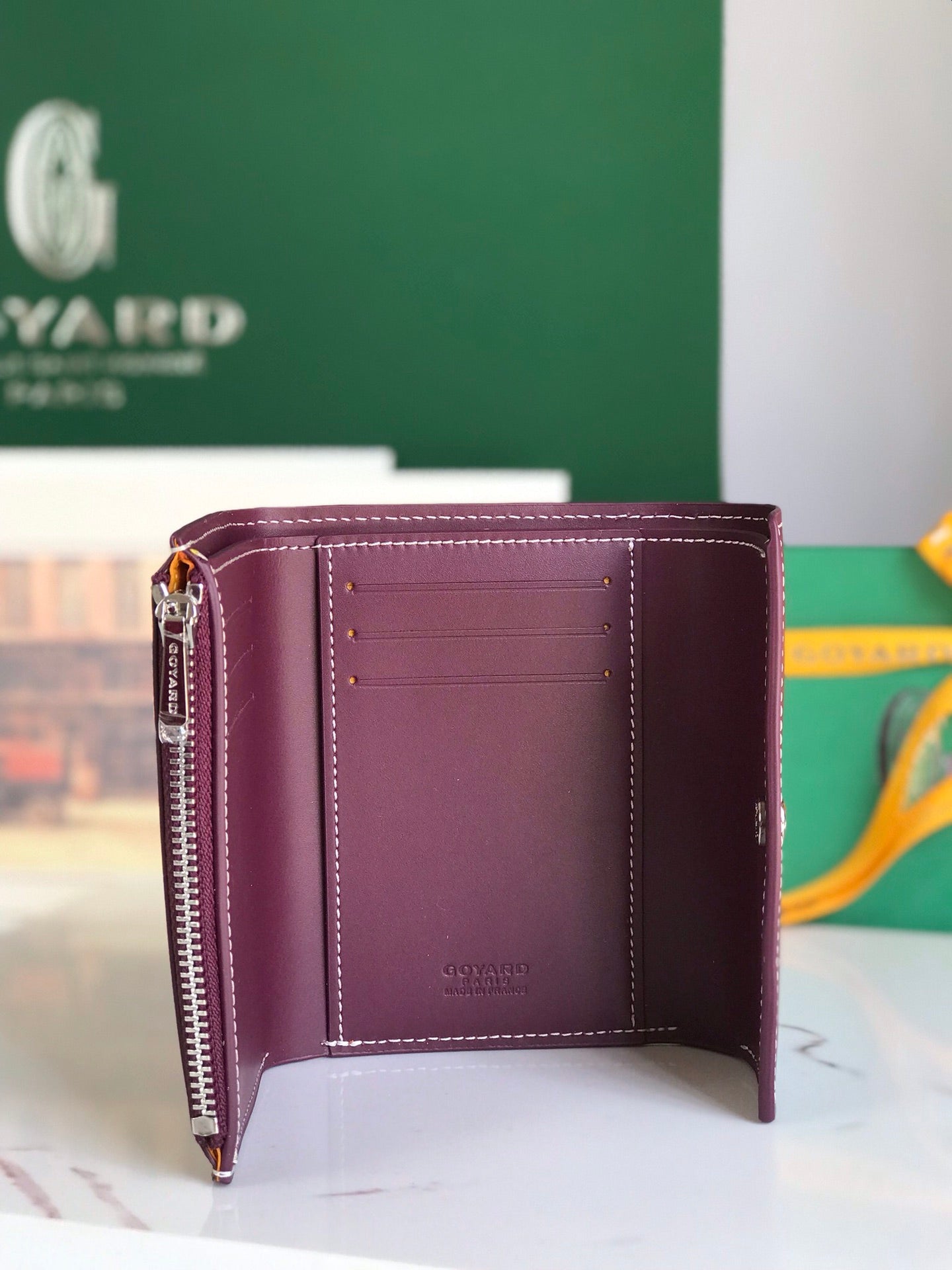 Goyard Saint-Gabriel Wallet 12 Cm Wine Red Calfskin And Goyardine Canvas 12cm