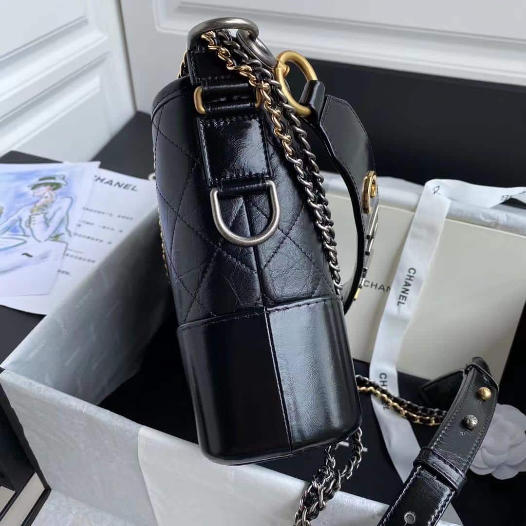 Chanel Gabrielle Small Hobo Bag Smooth Gold Silver Tone Black 20Cm As1582 B03936 94305