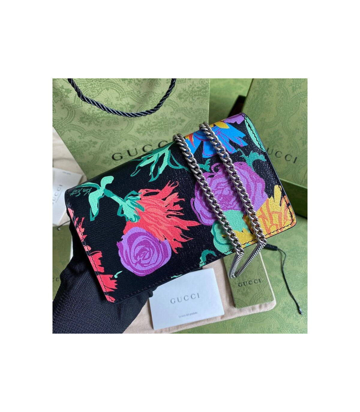 Gucci Dionysus Ken Scott Print Super Mini Bag Black