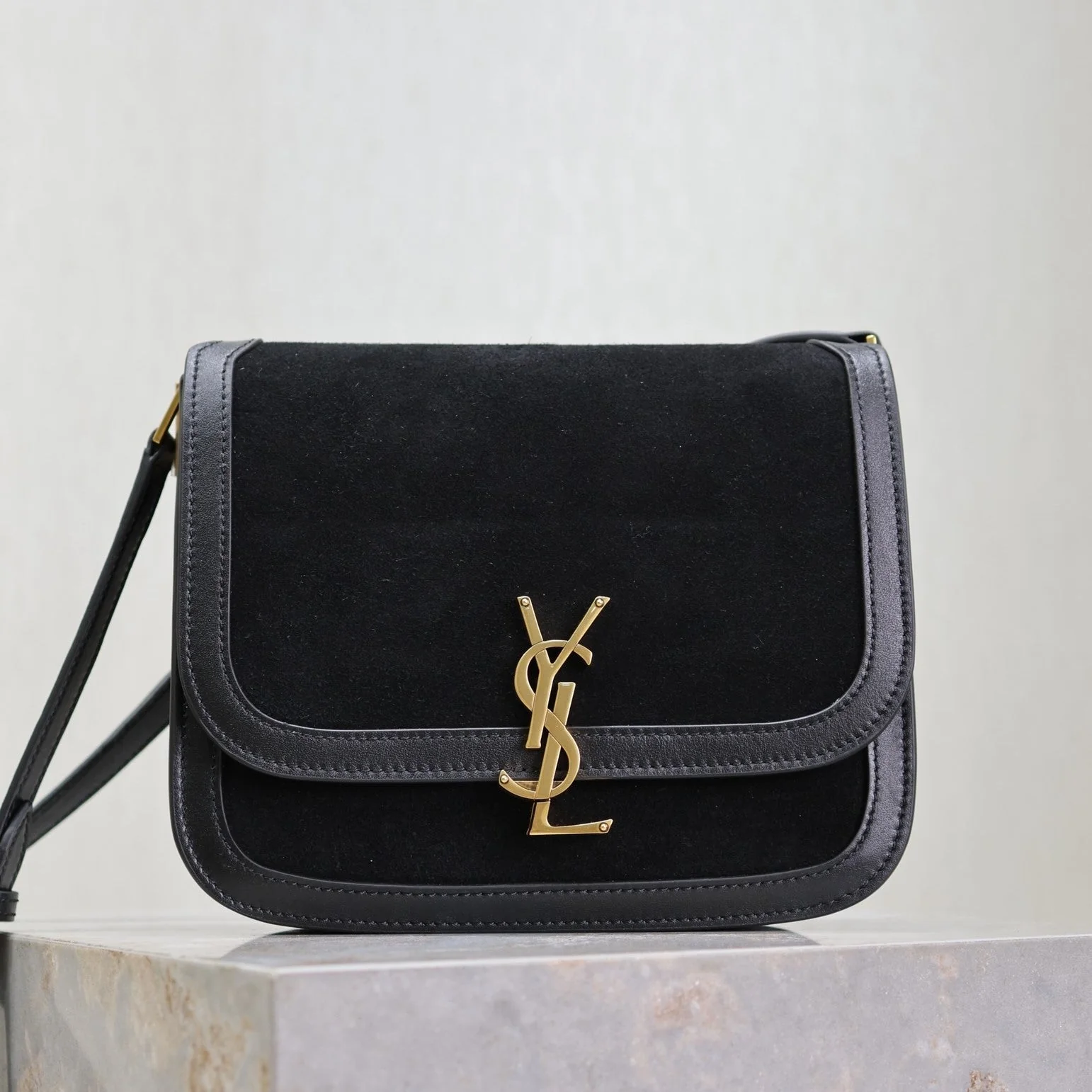 YSL Solferino Shoulder Bag Black Suede Leather
