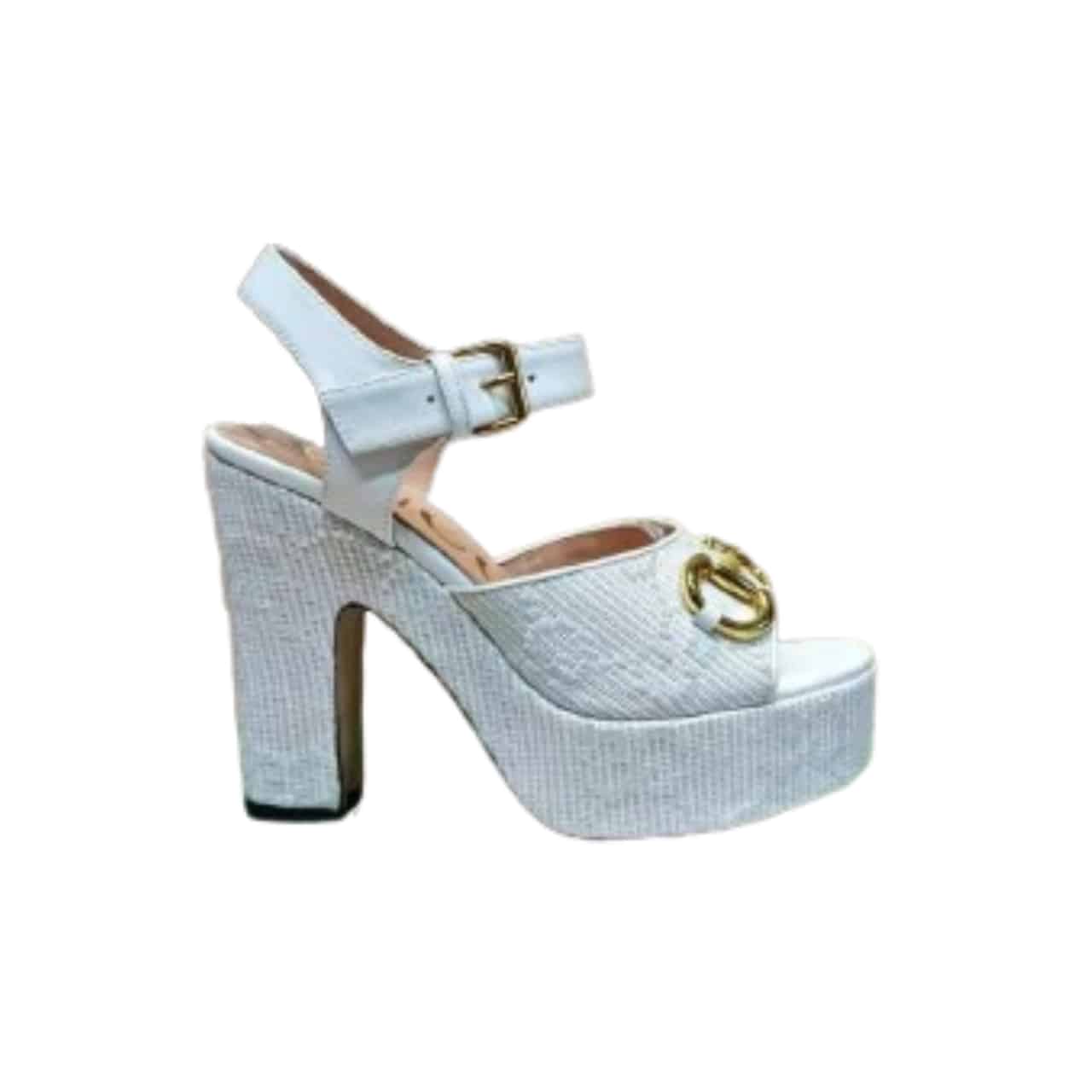 Gucci Horsebit Platform Sandal Gg Embellished ?White