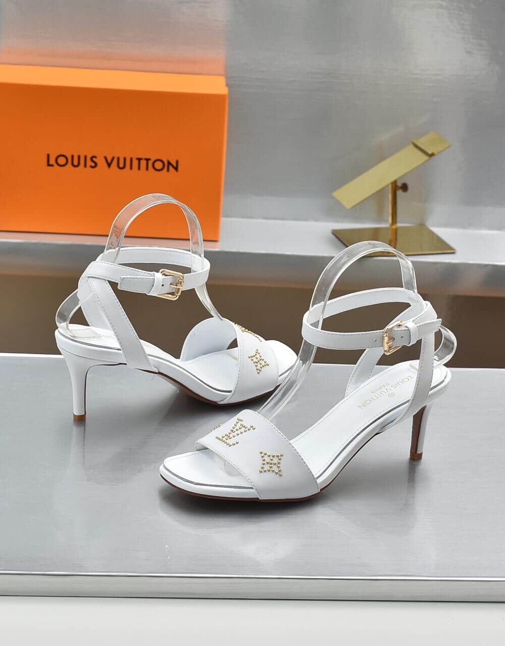 Louis Vuitton Open Toe High Heel Sandals White
