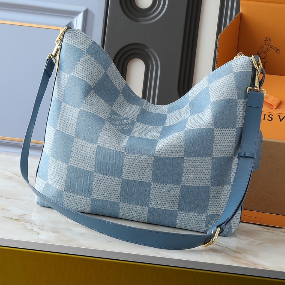 Louis Vuitton Vagabond Hobo Damier Denim Blue 48Cm N00202